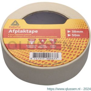 Deltafix afplaktape zelfklevend classic basic met label creme 50 m x 19 mm 665