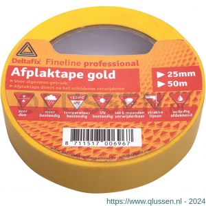 Deltafix afplaktape zelfklevend fineline gold met label geel 50 m x 19 mm 695