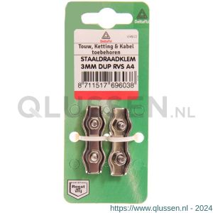 Deltafix staaldraadklem duplex RVS A4 2 mm verpakking 2 stuks 69602