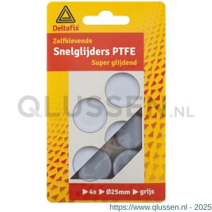 Deltafix snelglijders PTFE zelfklevend grijs 25 mm verpakking 4 stuks 710