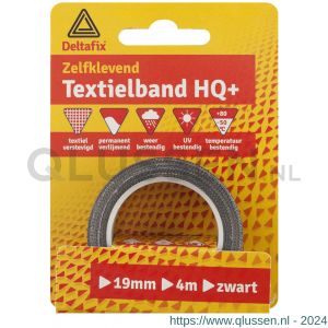 Deltafix ducttape zelfklevend textielband HQ+ zwart 4 m x 19 mm 805