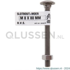 Deltafix slotbout met moer RVS A2 M6x40 mm DIN 603/555 80971