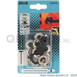 QlinQ zeilring 10 mm vernikkeld set 15 stuks met tool 1095972