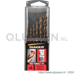 Diager HSS Cobalt staalborenset 6 stuks 2-3-4-5-6 en 8 mm 14400072