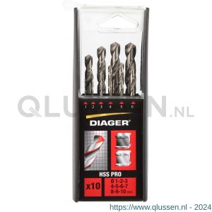 Diager HSS PRO staalborenset 10 stuks 1-10 mm in stapjes van 1.0 mm 14400076