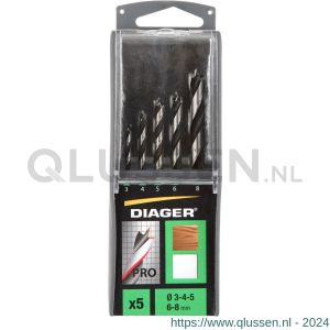 Diager PRO houtspiraalboorset 5 stuks 3-4-5-6-8 mm 14400106