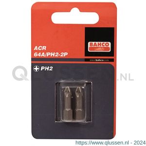 Bahco 64A/PH 2P bit 1/4 inch 25 mm Phillips PH 2 ACR 2 delig 64A/PH2-2P