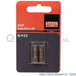 Bahco 64A/PZ 2P bit 1/4 inch 25 mm Pozidriv PZ 2 ACR 2 delig 64A/PZ2-2P