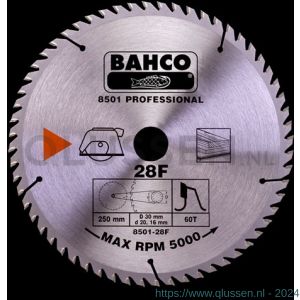 Bahco 8501-F cirkelzaagblad hardmetaal hout 140x20 mm 24T 8501-4F