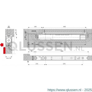 Dormakaba ITS 96 FL inbouw vrijloopdeurdranger EN 3-6 voor HOOFDarm 52630150