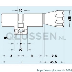 Evva rondcilinder dubbel knop 3KS 31/K71=102 mm keersleutel verschillend sluitend messing vernikkeld knopmodel KKN RKZ 31/K71-3KS-NI