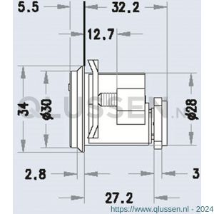 Evva plaatmontagecilinder met stofkap 3KS diameter 28 mm keersleutel plan messing vernikkeld ZB27K-3KS-HS