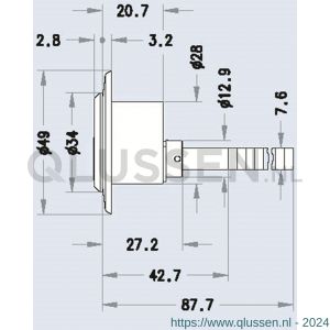 Evva buitencilinder Oostenrijkse maat EPS diameter 28 mm stiftsleutel conventioneel plan messing vernikkeld AZ-EPS-HS