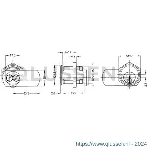 Evva plaatmontagecilinder EPS M22x0,75 mm stiftsleutel conventioneel plan messing vernikkeld MB23G-EPS-HS
