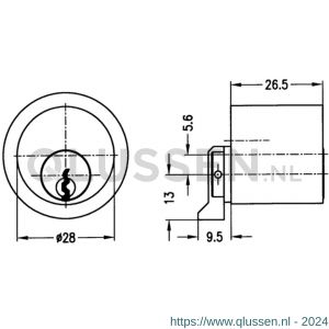 Evva meubelcilinder 26,5 mm lang EPS diameter 28 mm stiftsleutel conventioneel plan messing vernikkeld MR28-EPS-HS
