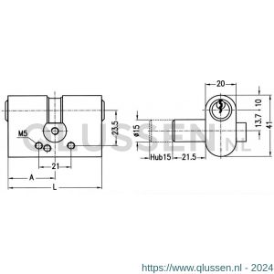 Evva dubbele portaalcilinder EPS 41x20 mm stiftsleutel conventioneel verschillend sluitend messing vernikkeld PDZ-EPS-NI