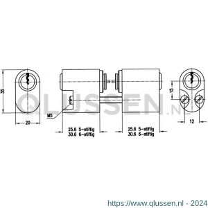 Evva binnen-buitenzijde Zweedse cilinder EPS 35x20 mm stiftsleutel conventioneel verschillend sluitend messing vernikkeld SKAI-EPS-NI