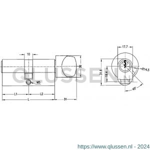 Evva ovaalcilinder dubbel knop EPS 31/K31=62 mm stiftsleutel conventioneel verschillend sluitend messing vernikkeld UKZ-EPS-NI