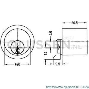 Evva meubelcilinder 26,5 mm lang NL diameter 28 mm stiftsleutel conventioneel plan messing vernikkeld MR28-NL-HS