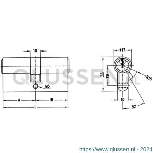 Evva profielcilinder dubbel TSC 23/23=46 mm stiftsleutel conventioneel verschillend sluitend messing vernikkeld DZ 23/23-TSC-NI
