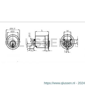 Evva meubelcilinder 36 mm lang TSC diameter 25 mm stiftsleutel conventioneel verschillend sluitend messing vernikkeld MR25ESP-36-TSC-NI