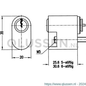 Evva binnenzijde Zweedse cilinder TSC 35x20 mm stiftsleutel conventioneel verschillend sluitend messing vernikkeld SKI-TSC-NI