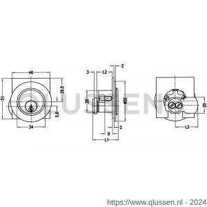 Evva plaatmontagecilinder met stofkap TSC diameter 28 mm stiftsleutel conventioneel verschillend sluitend messing vernikkeld ZB27K-TSC-NI