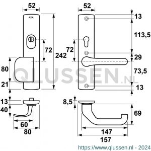 AXA Premium veiligheidsbeslag Comfort D-duwer met Flow PC 72 anti-kerntrek 6652-23-11/72