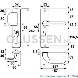 AXA Premium veiligheidsbeslag D-duwer met Flow PC 55 anti-kerntrek 6662-23-11/55