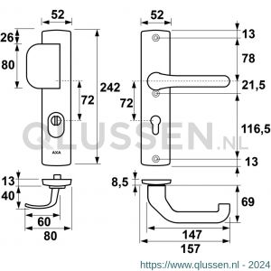 AXA Premium veiligheidsbeslag D-duwer met Flow PC 72 anti-kerntrek 6662-23-11/72