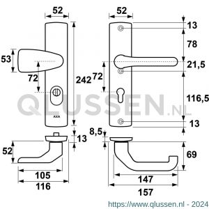 AXA Premium veiligheidsbeslag kruk Wing met Flow PC 72 anti-kerntrek 6662-43-11/72