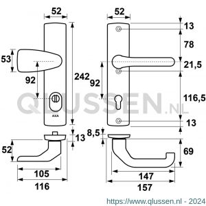 AXA Premium veiligheidsbeslag kruk Wing met Flow PC 92 anti-kerntrek 6662-43-11/92