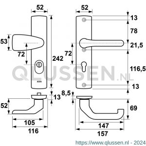 AXA Premium veiligheidsbeslag Wing-knop met Flow PC 72 anti-kerntrek 6662-53-11/72