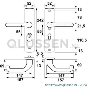 AXA Premium veiligheidsbeslag kruk Flow PC 55 anti-kerntrek 6662-63-11/55