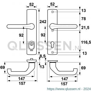 AXA Premium veiligheidsbeslag kruk Flow PC 92 anti-kerntrek 6662-63-11/92