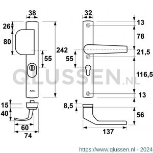 AXA Premium smal veiligheidsbeslag D-duwer met Arrow PC 55 anti-kerntrek 6762-20-11/55