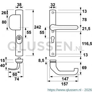 AXA Premium smal veiligheidsbeslag D-duwer met Flow PC 55 anti-kerntrek 6762-23-11/55