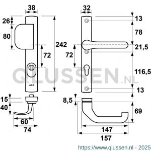 AXA Premium smal veiligheidsbeslag D-duwer met Flow PC 72 anti-kerntrek 6762-23-11/72