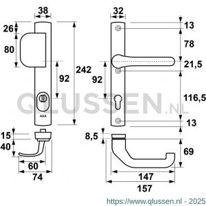 AXA Premium smal veiligheidsbeslag D-duwer met Flow PC 92 anti-kerntrek 6762-23-11/92