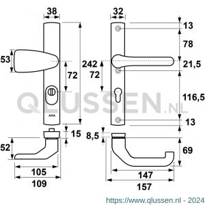 AXA Premium smal veiligheidsbeslag kruk Wing met Flow PC 72 anti-kerntrek 6762-43-11/72