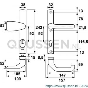 AXA Premium smal veiligheidsbeslag kruk Wing met Flow PC 92 anti-kerntrek 6762-43-11/92