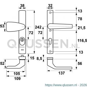AXA Premium smal veiligheidsbeslag Wing-knop met Arrow PC 72 anti-kerntrek 6762-50-11/72