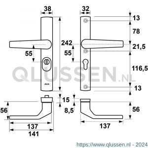 AXA Premium smal veiligheidsbeslag kruk Arrow PC 55 anti-kerntrek 6762-60-11/55