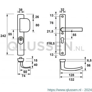 AXA Curve smal veiligheidsbeslag D-duwer met Blok PC 55 anti-kerntrek 6765-35-11/BL55