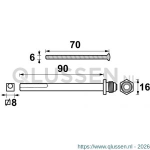 AXA wisselstift met set bouten 90x8 mm M6x70 mm 6990-59-23