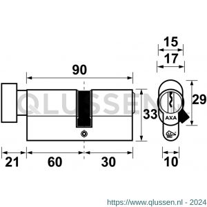 AXA knop veiligheidscilinder Security verlengd K60-30 7215-06-08