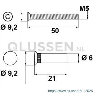 AXA set bout 2x met bus 2x binnendeurschilden Premium Fast-Click M5x50 6490-95-81