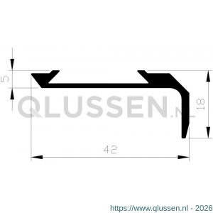AluArt trapkant zonder inlage 42 mm VOM1 L 5000 mm aluminium geanodiseerd AL048226