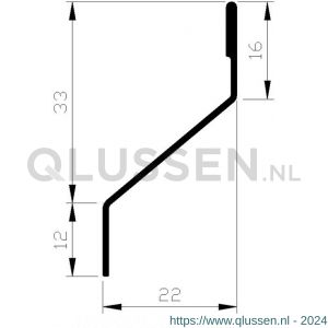 AluArt lekdorpel 22x16 mm 45 mm hoog L 5000 mm aluminium brute AL060395