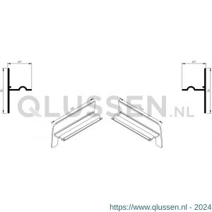 AluArt waterslagprofiel stel kopschotjes op en neer gekeept links en rechts voor Roundline 110/5 aluminium brute AL065110